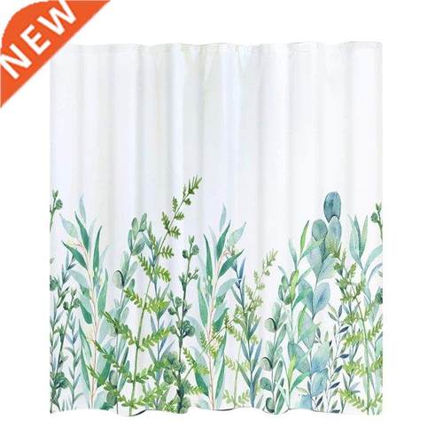 Shower Curtain with 12 Hooks Leaves Curtain Washable Textile