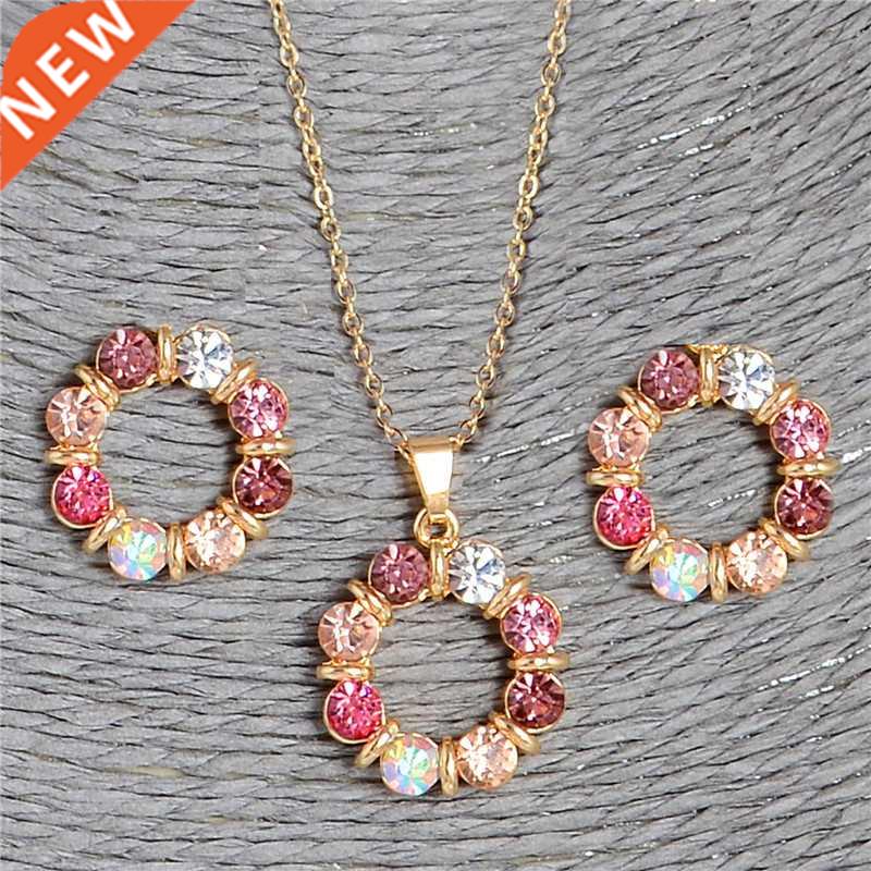 Hesiod 2 pcs/Set Gold Color Sweet Pink Round Circle Shape Pi