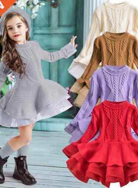 2021 Winter Knitted Chiffon Girl Dress Christmas Party Long