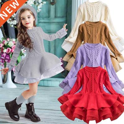 2021 Winter Knitted Chiffon Girl Dress Christmas Party Long
