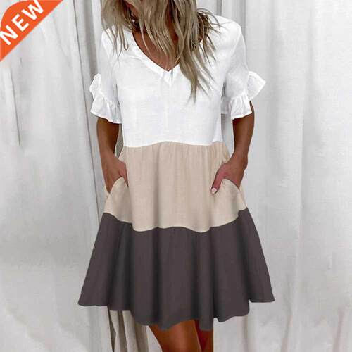 Women Ruffles Mini Dress Summer Fashion Elegant V-Neck Flora