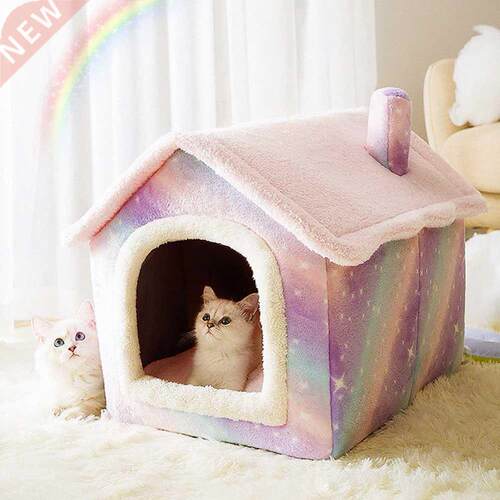 Semi-Enclosed Cat Sleeping Beds Plush Warm Keeper Set