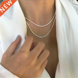 Popular 925 Sterling Silver Sparkling Clavicle Chain Choker