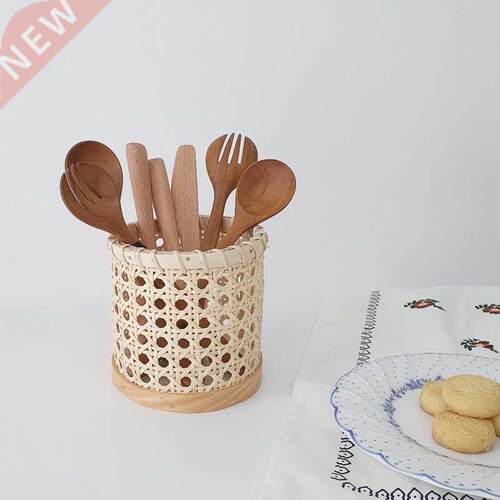 Rattan Chopsticks Storage Handmade Spoon Organizer Holder Pe