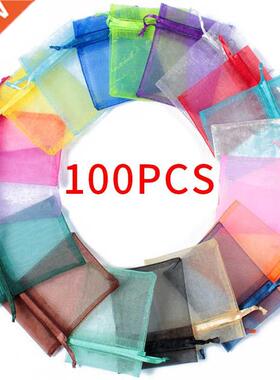 100pcs Drawstring Jewelry Bag Pouch Organza Jewelry Packagi