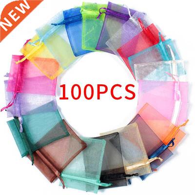 100pcs Drawstring Jewelry Bag Pouch Organza Jewelry Packagi