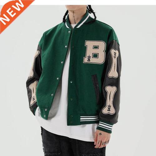 Mens Jackets Bone Letter Patchwork Harajuku Korea Style High