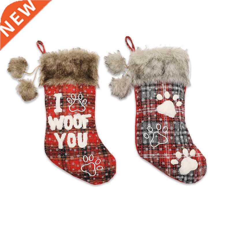 Christmas Gift Socks Plush Christmas Plaid Stocking with Han