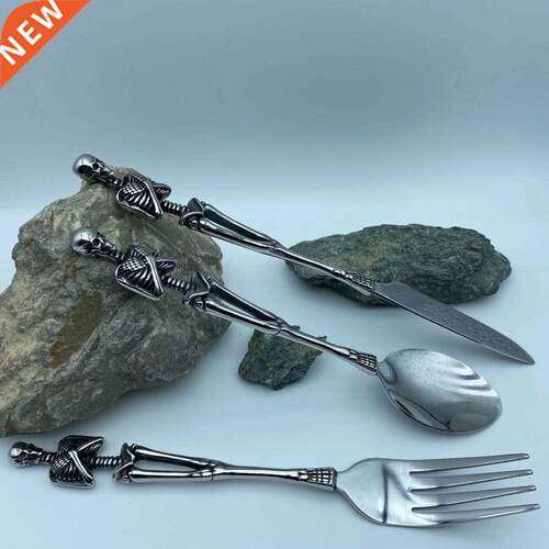 stainless steel skull men fork and spoon jewelry accessories