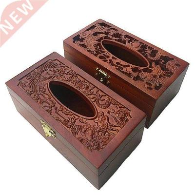 Vintage Wooden Hollow out Embossing Tissue Box Paper Napkin