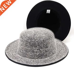 Full Diamond Adjustable Flat top Fedora Hat Bling Rhinestone