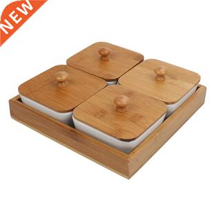 Ceramic Bamboo Appetizer Serving Tray Dried Fruit Nut Plate