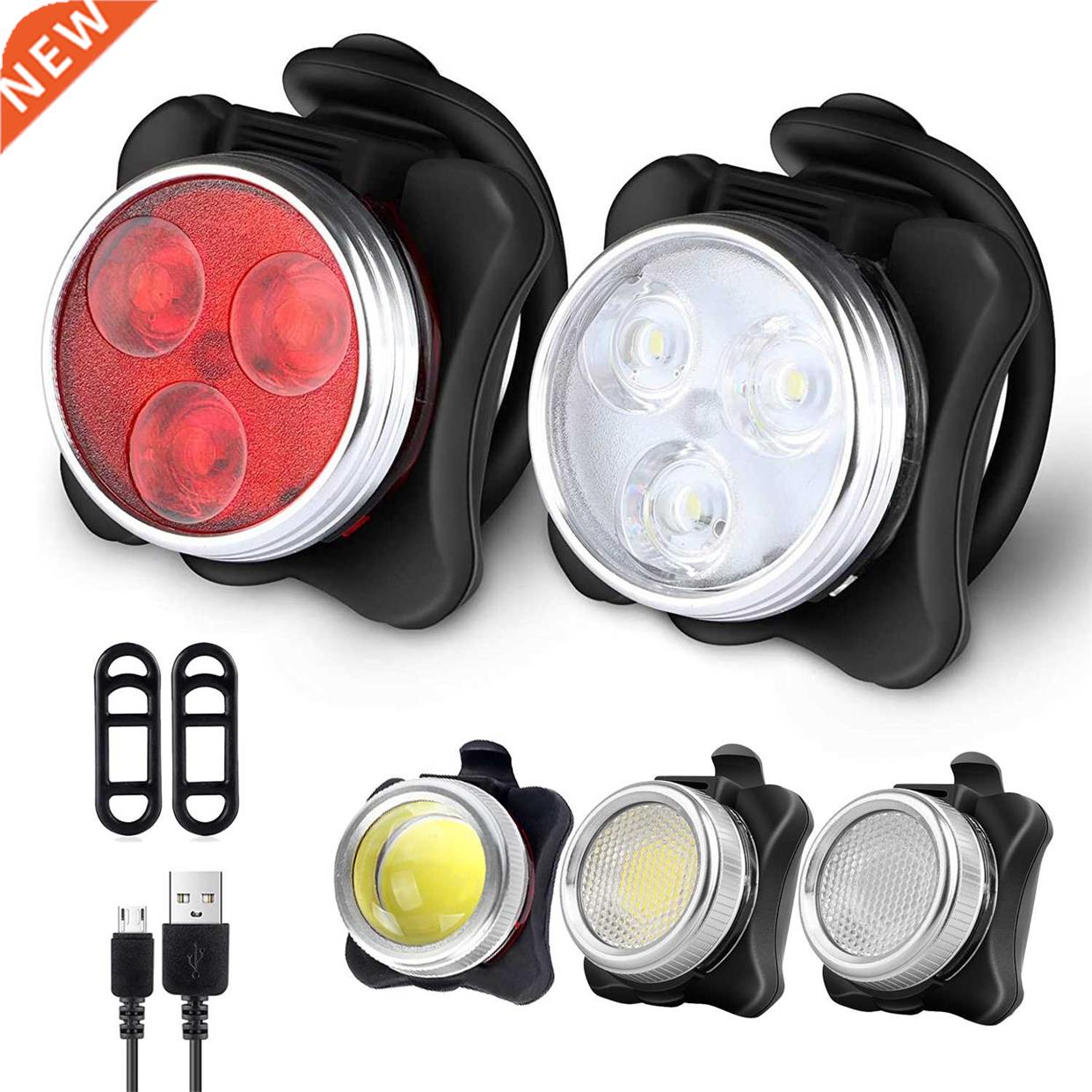 USB Charging Bicycle Light Set LED Head Front Lamp Rear Tail