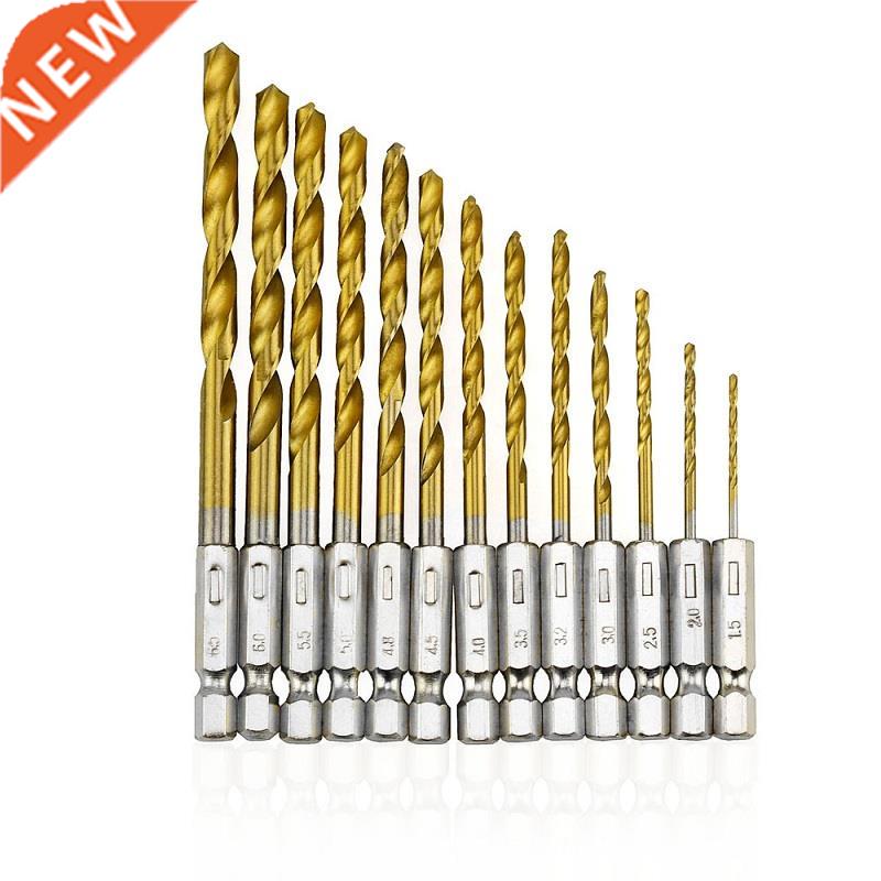 Urijk 13pcs/set Titanium Drill Bit Set 1/4 Inch Hex Shank Tw