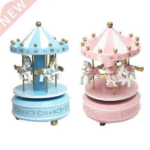 2Color Wooden Merry-Go-Round Carousel Music Box for Kids