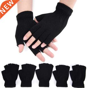 1Pair Black Half Finger Fingerless Gloves For Women And Men