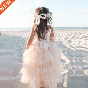 Summer Girls Sleeveless Strap Princess Dress Kids Lace Flowe