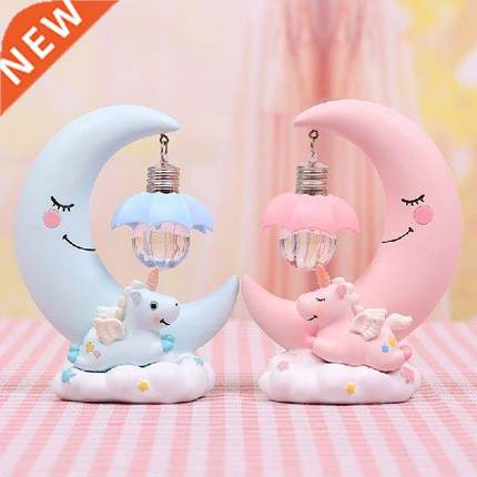 LED Night Light Resin Moon Unicorn Cartoon Baby Lamp