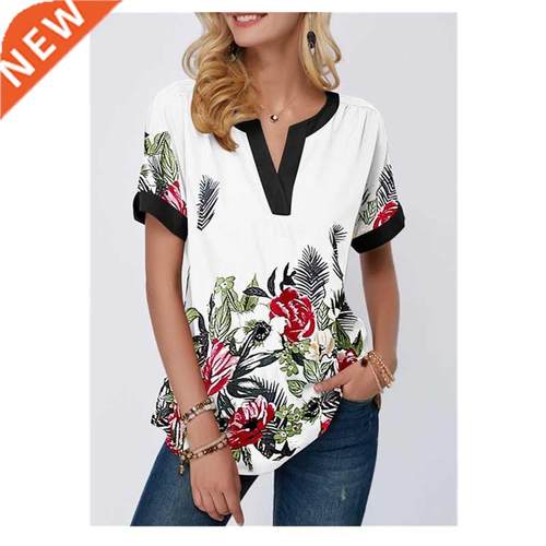 Vintage Women 3D Floral Printed Blouse Summer 2020 Casual V-