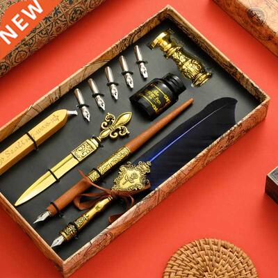 Vintage Quill Feather Dip Pen Fountain Writing Ink 5 Nibs S