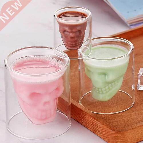 Double wall glass skull cup Transparent wine whisky tea coff