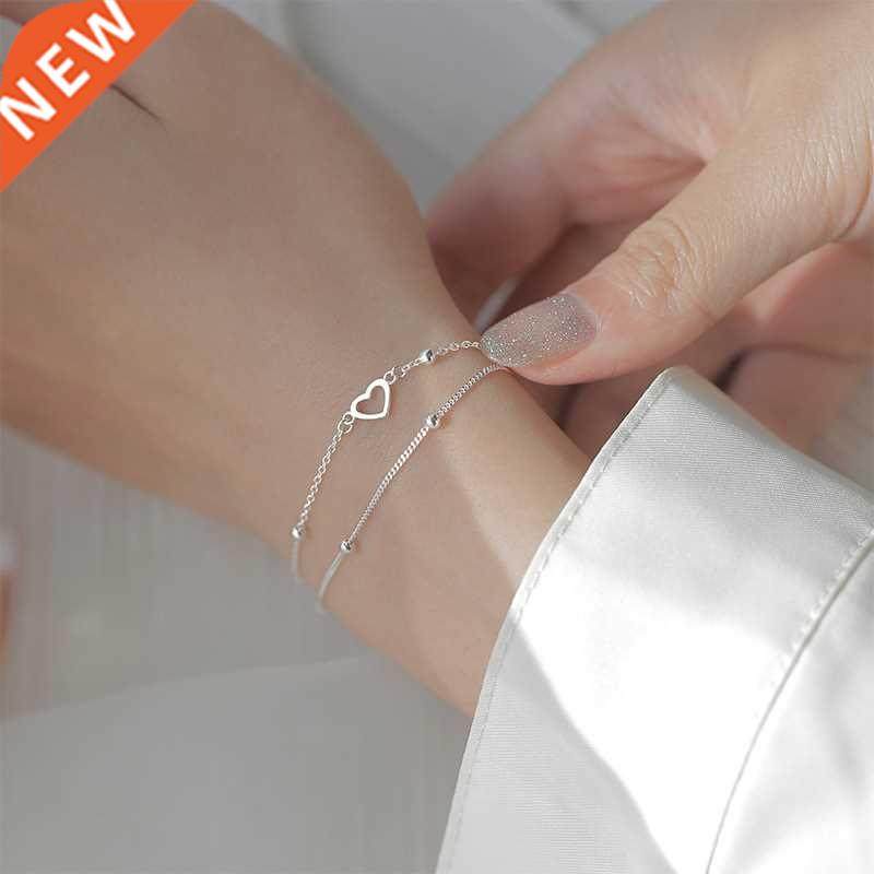 silver color double layers heart charm bracelets &bangle