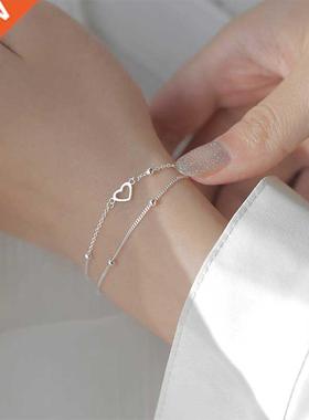 Silver Color Double Layers Heart Charm Bracelets &Bangle