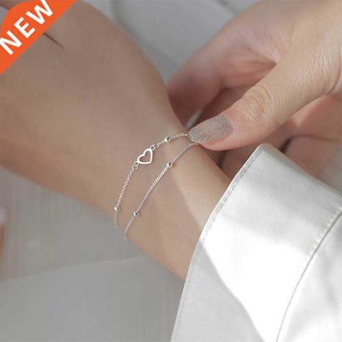 Silver Color Double Layers Heart Charm Bracelets &Bangle