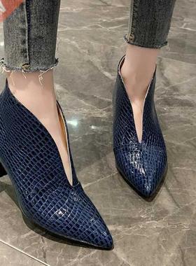 Pointy V-neck Patent-leather Single Women Shoes High Heels S