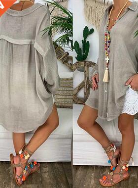 New Loose Women Cover Ups Swimwe White Beach Dress Cotton