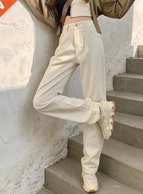 Spring Women Jeans Straight Trousers Vintage High Waist All-