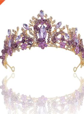 KMVEXO Bridal Crown Wedding Hair Accessories Purple Crystal