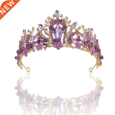 KMVEXO Bridal Crown Wedding Hair Accessories Purple Crystal