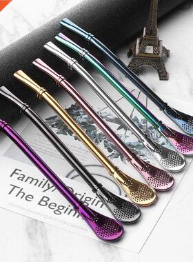 Stainless Steel Spoon Drinking Straw Creative Reusable Sucke