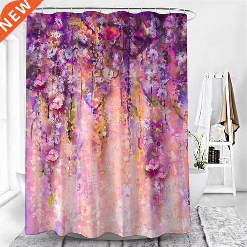 Nordic Style Flower Print Shower Curtain Natural Hook Home