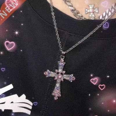 Neo-Gothic Creative Pink Cross Pendant Necklace Exquisite Pu