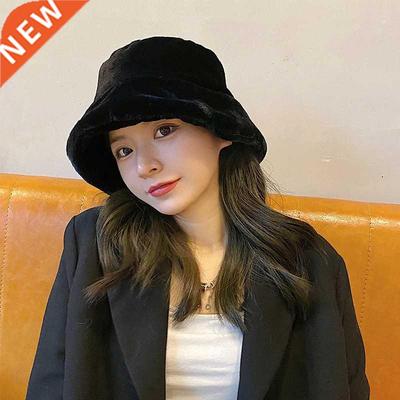 Fashion Faux Fur Winter Bucket Hat For Women Girl Solid Thic