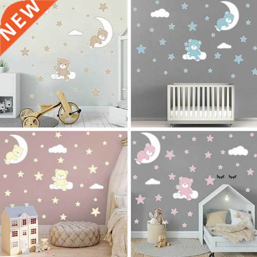 Cute Moon Stars Bear Wall Stickers For Kids Baby Room Home