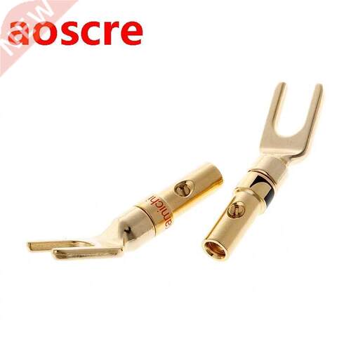 8 Pcs Brass Gold Plated Y Spade Speaker Plugs Audio Screw Fo