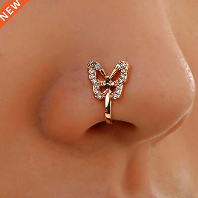 1Pc Crystal Butterfly Fake Nose Ring Non Piercing Clip On No