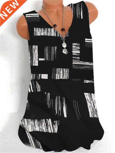 Fashion printing lge size women T-shirt V-neck sleeveless