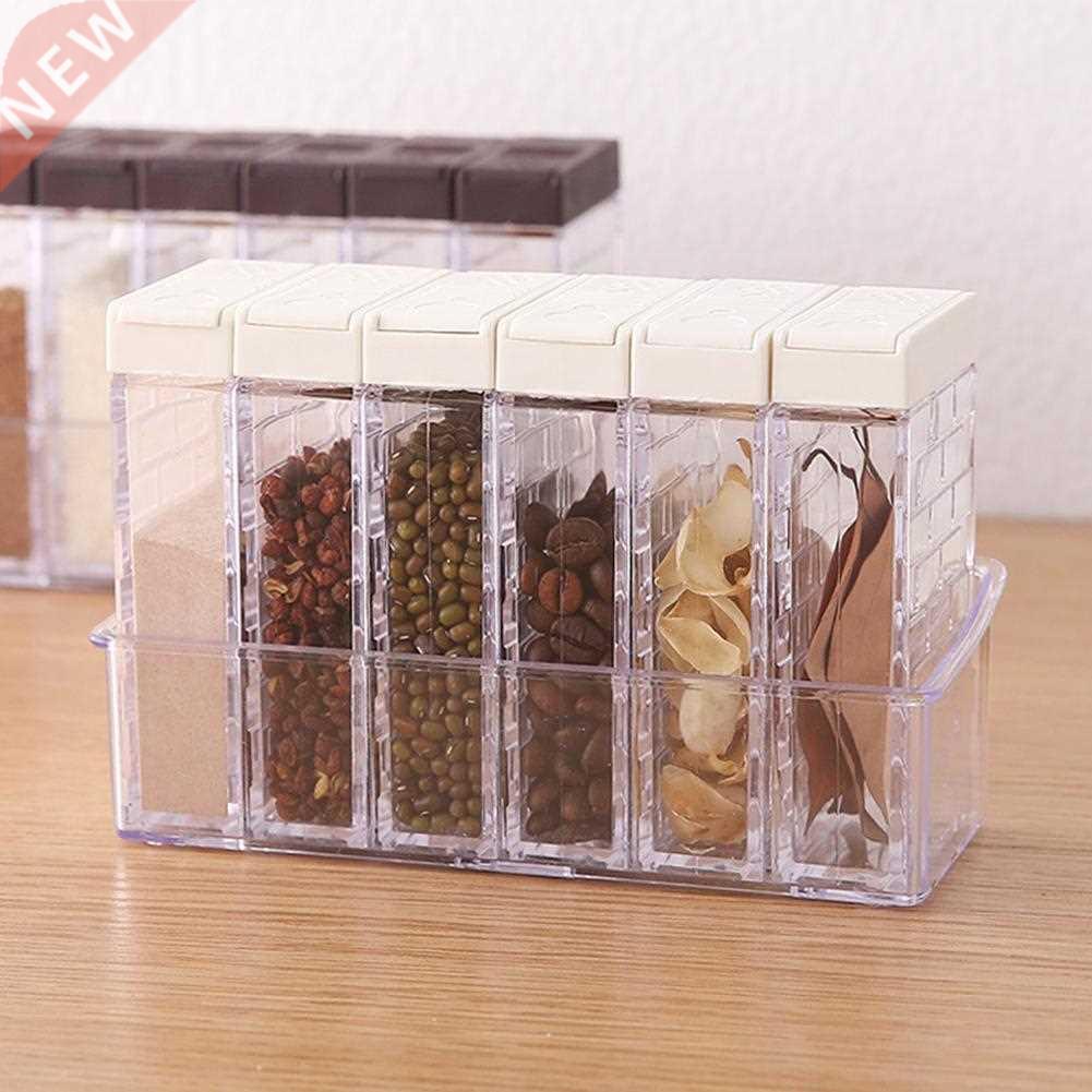6pcs Household Kitchen Seasoning Box Jar Transparent Salt Pe