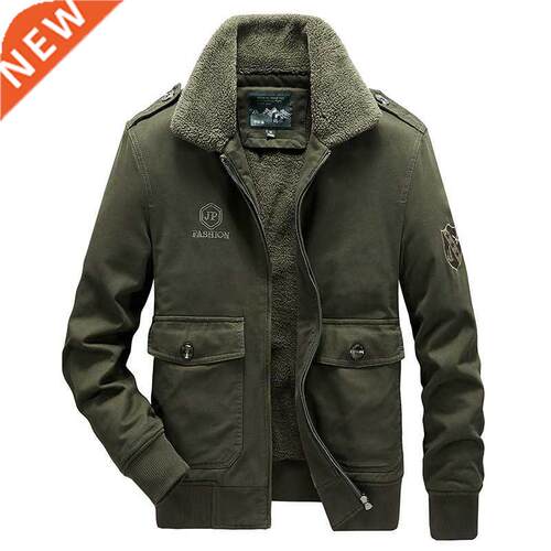 Winter Jacket Mens Fashion Fleece Collar Plus Fleece Militar