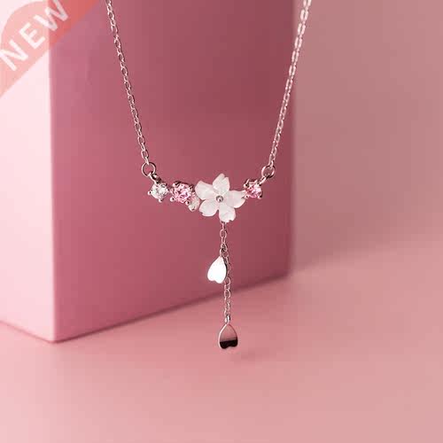 Silver Color Cherry Flower Shell Long Tassel Necklace for Wo