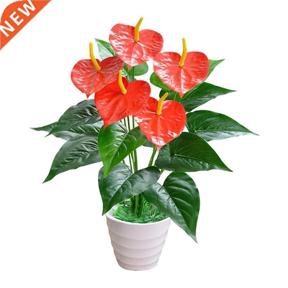 1 Pc Artificial Flower Beautiful Leaves Anthurium Red Green