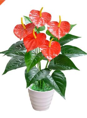 1 Pc Artificial Flower Beautiful Leaves Anthurium Red Green