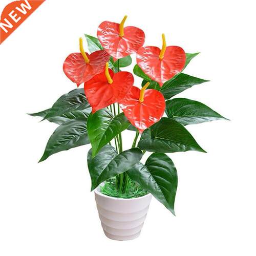 1 Pc Artificial Flower Beautiful Leaves Anthurium Red Green