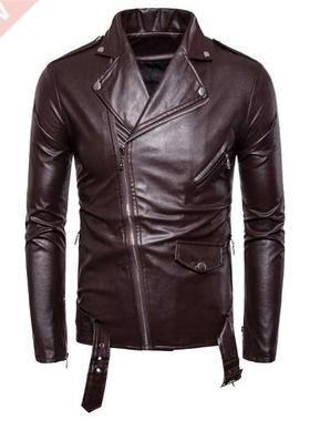 PU jacket men's autumn zipper white artificial leather jacke