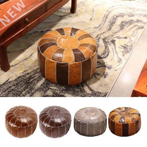 Premium Handmade PU Leather Moroccan Pouf Cover Unfilled
