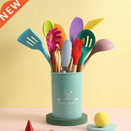 12 Pcs/Set Color Silicone Kitchen Kitchenware Set Wooden